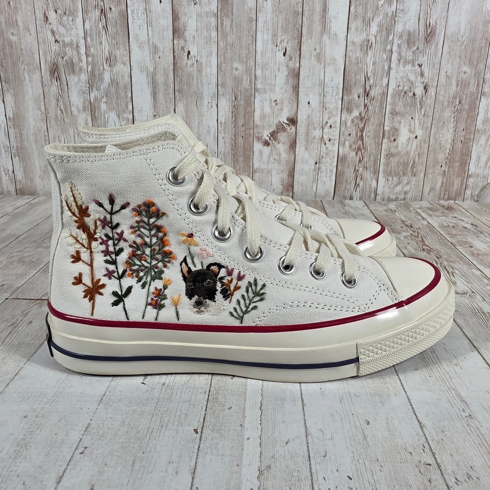 Converse Chuck 70 Hi Embroidered Wildflower Dog Parchment Sneakers 162056C W8 M6